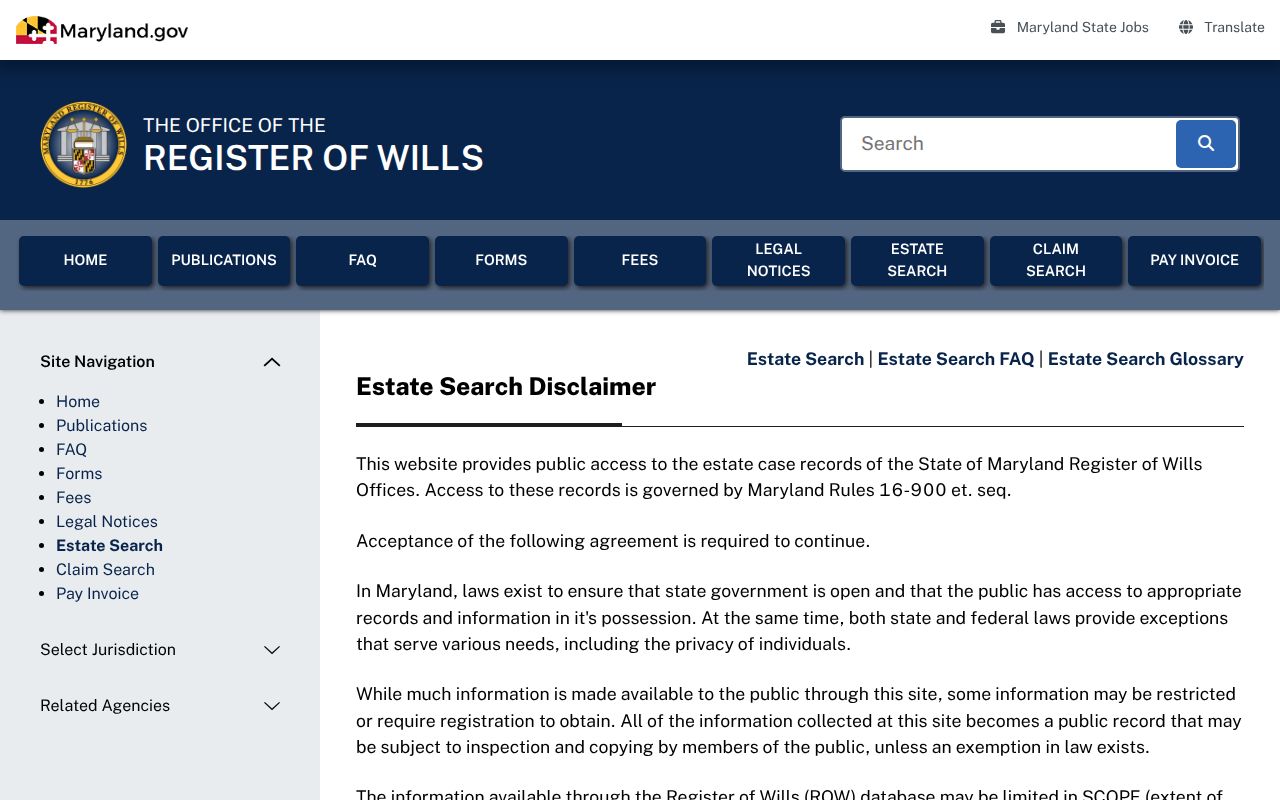 Clinton people search with Maryland probate estate records