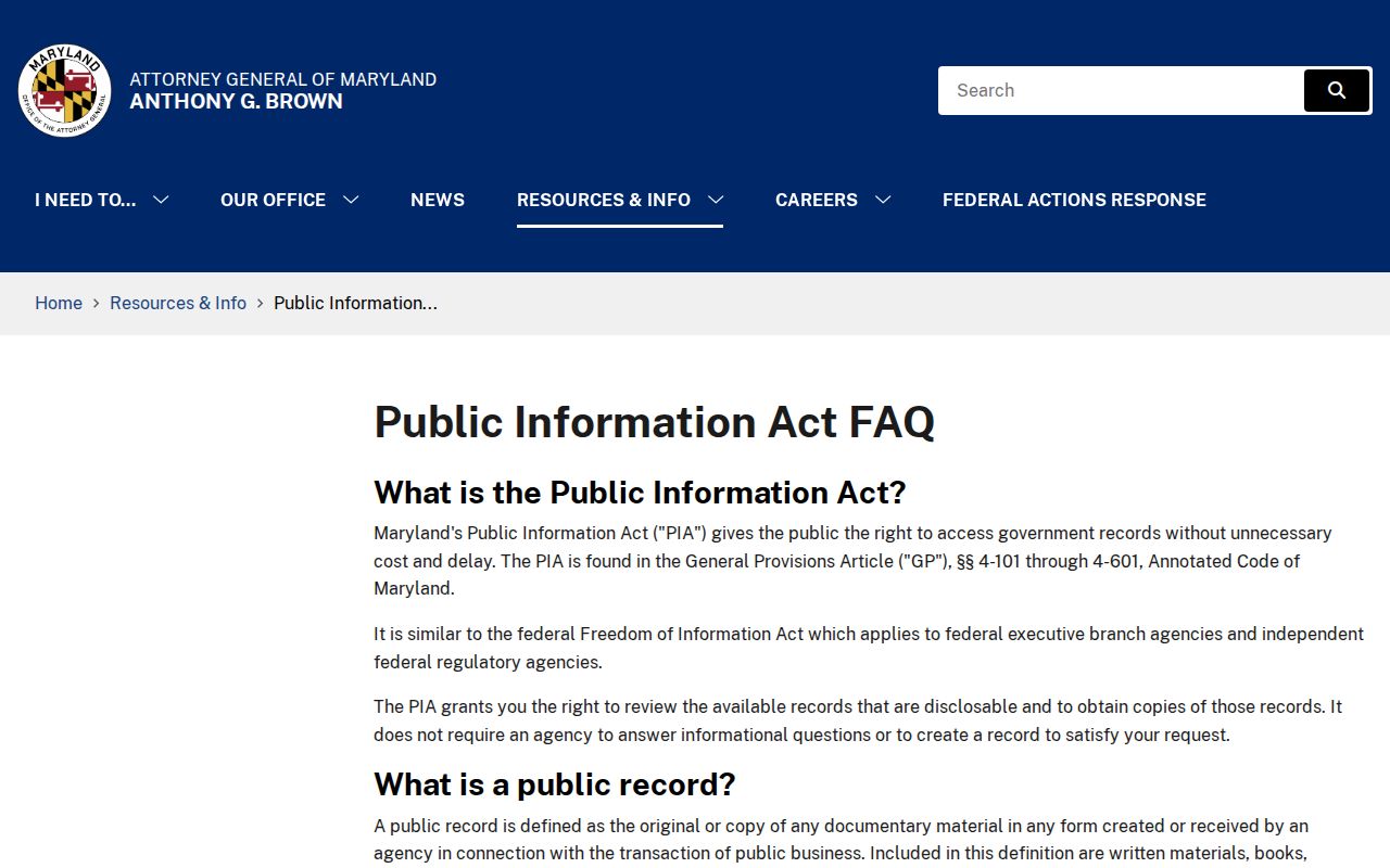 Clinton public records Maryland PIA guidance