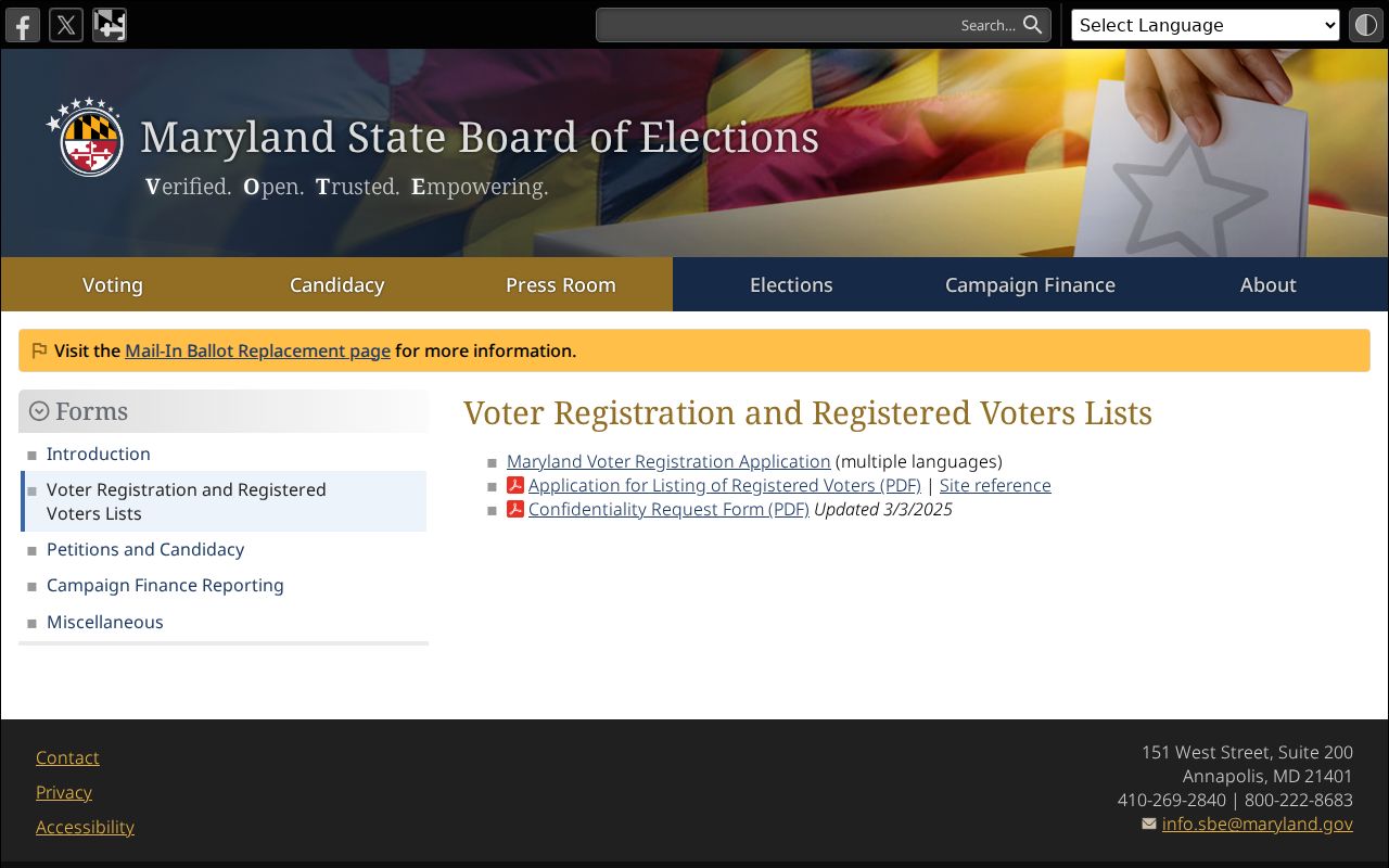 Clinton voter registration records confidentiality forms page
