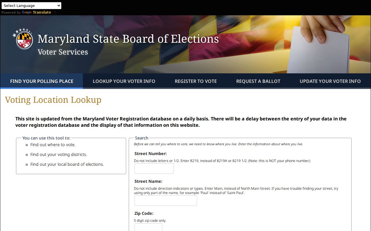 Clinton voter registration records polling place address search