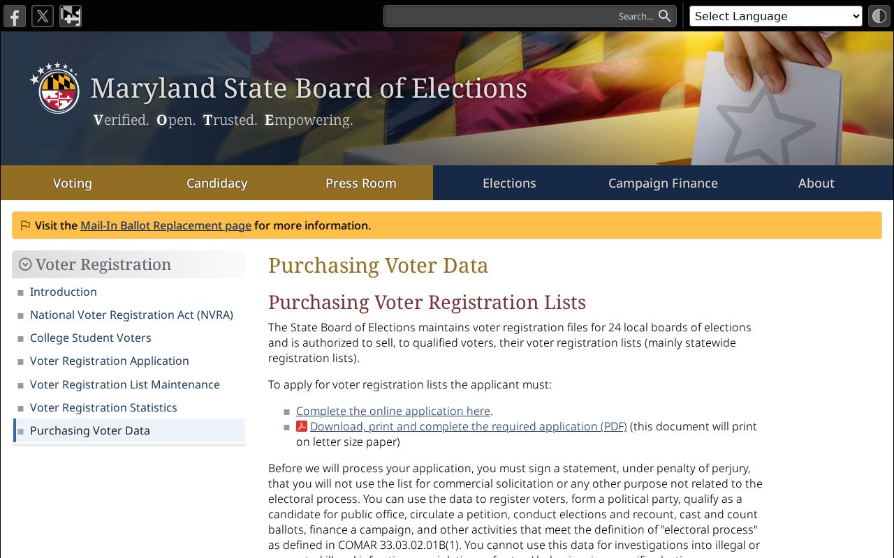 Clinton voter registration records bulk data request information
